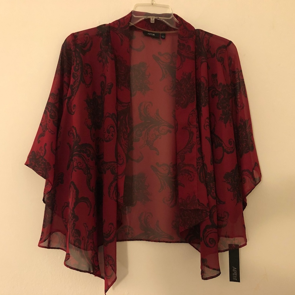 Sheer Red and Black Print Fly Away Cardigan Sz L